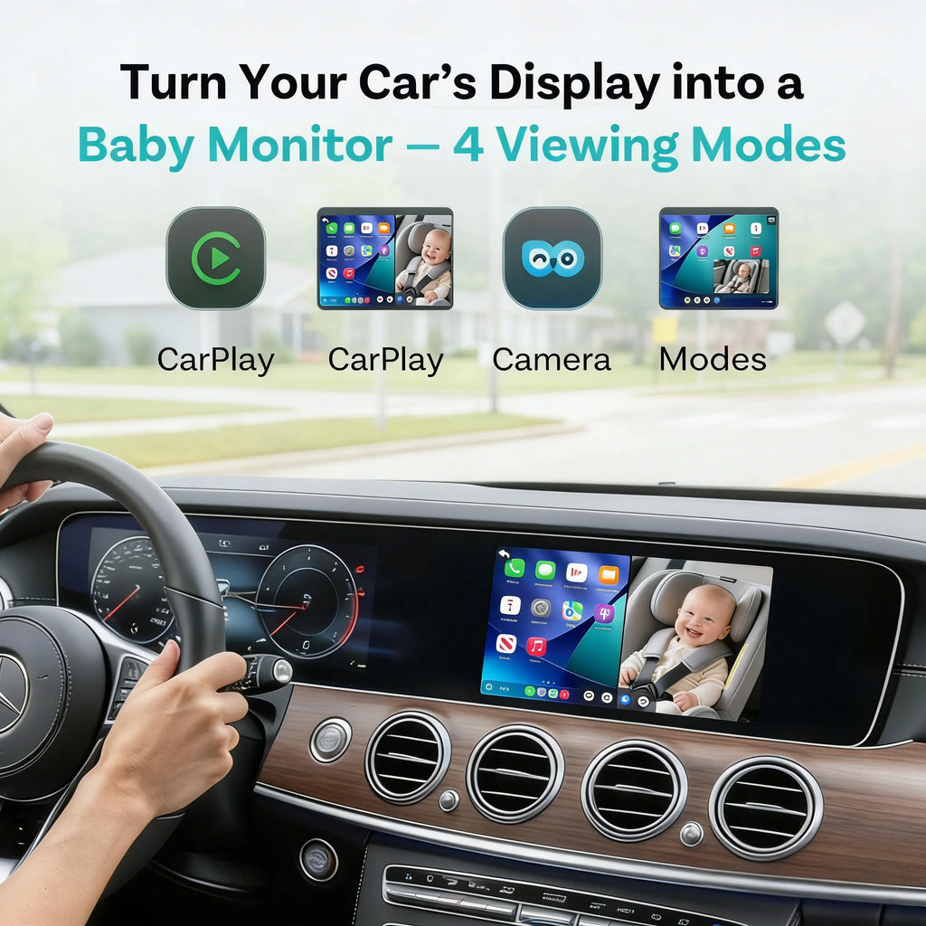 Ottocast Cabin Care Wireless CarPlay Adapter with 1080p HD Baby Car Camera Rear Seat View On Car Screen for Pets Baby