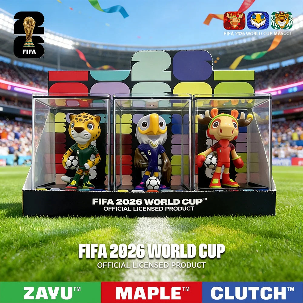 FIFA Official Licensed 2026 World Cup Mascot 3Pcs Set Maple Zayu Clutch 9cm 3.54inch Collectible Fan Memorabilia Souvenir Gift