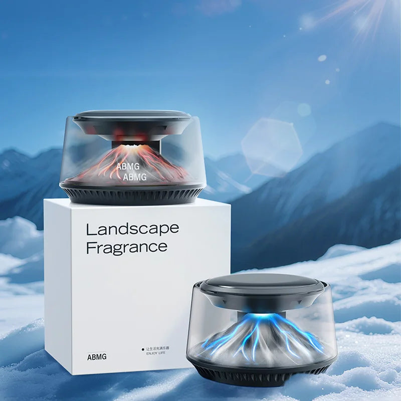 360° View Mirror Mount Volcanic Iceberg Car Diffuser - Air Purifying, Solar Powered, Forest & Floral Scents, Elegant Auto Decor