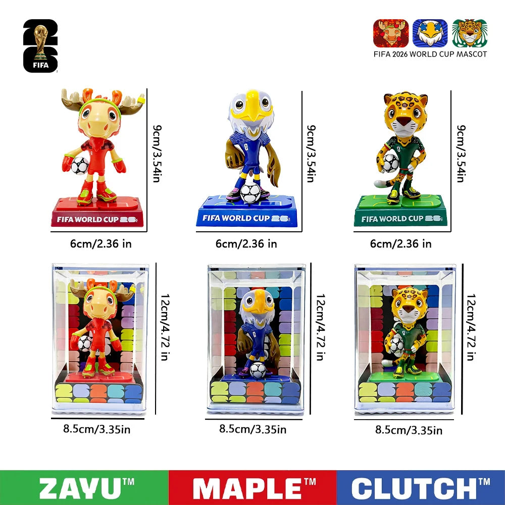 FIFA Official Licensed 2026 World Cup Mascot 3Pcs Set Maple Zayu Clutch 9cm 3.54inch Collectible Fan Memorabilia Souvenir Gift