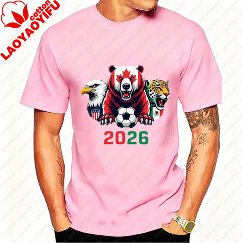2026 North America Soccer T-Shirt for Men Women Bear Eagle Jaguar Mascot Graphic Tee Short Sleeve Cotton Tops for Football Fans