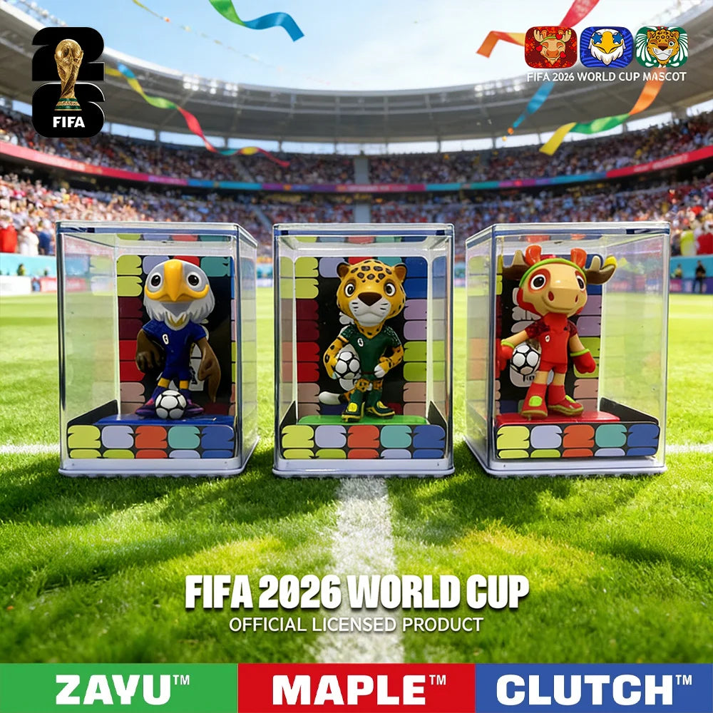 FIFA Official Licensed 2026 World Cup Mascot 3Pcs Set Maple Zayu Clutch 9cm 3.54inch Collectible Fan Memorabilia Souvenir Gift