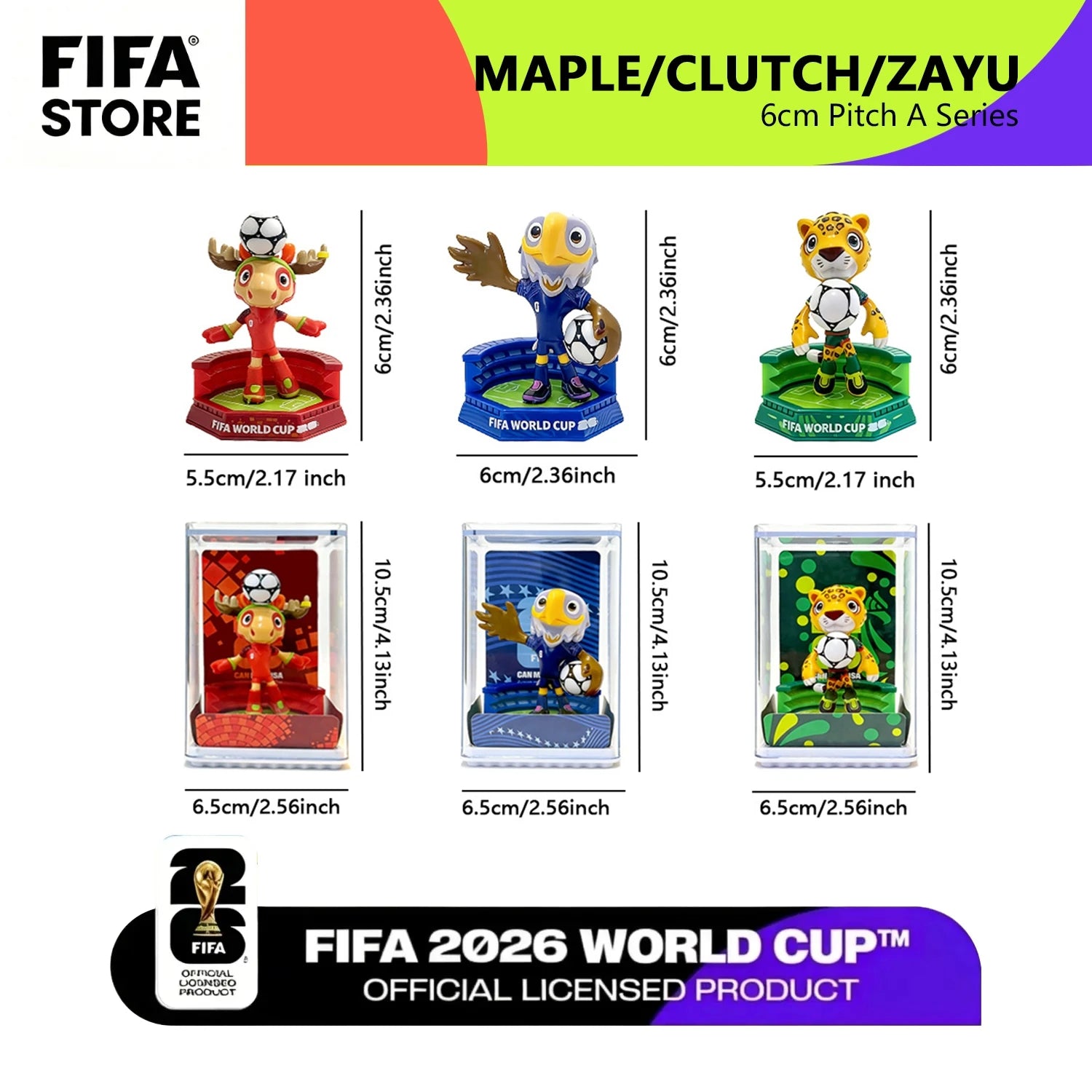 FIFA Official Licensed 2026 World Cup Mascot 3-Piece Collectible Set, Fan Memorabilia - Maple & Zayu & Clutch / 6cm/2.36in 6QCA