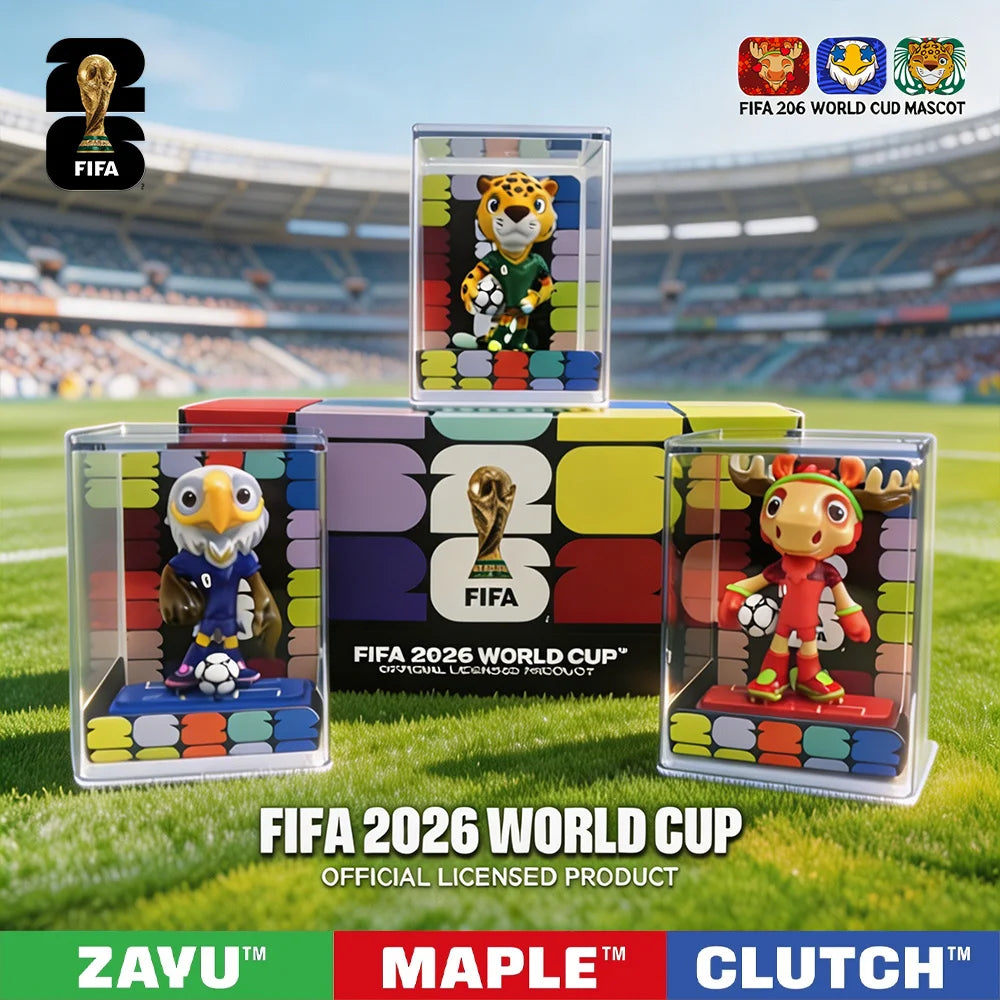 FIFA Official Licensed 2026 World Cup Mascot 3Pcs Set Maple Zayu Clutch 9cm 3.54inch Collectible Fan Memorabilia Souvenir Gift
