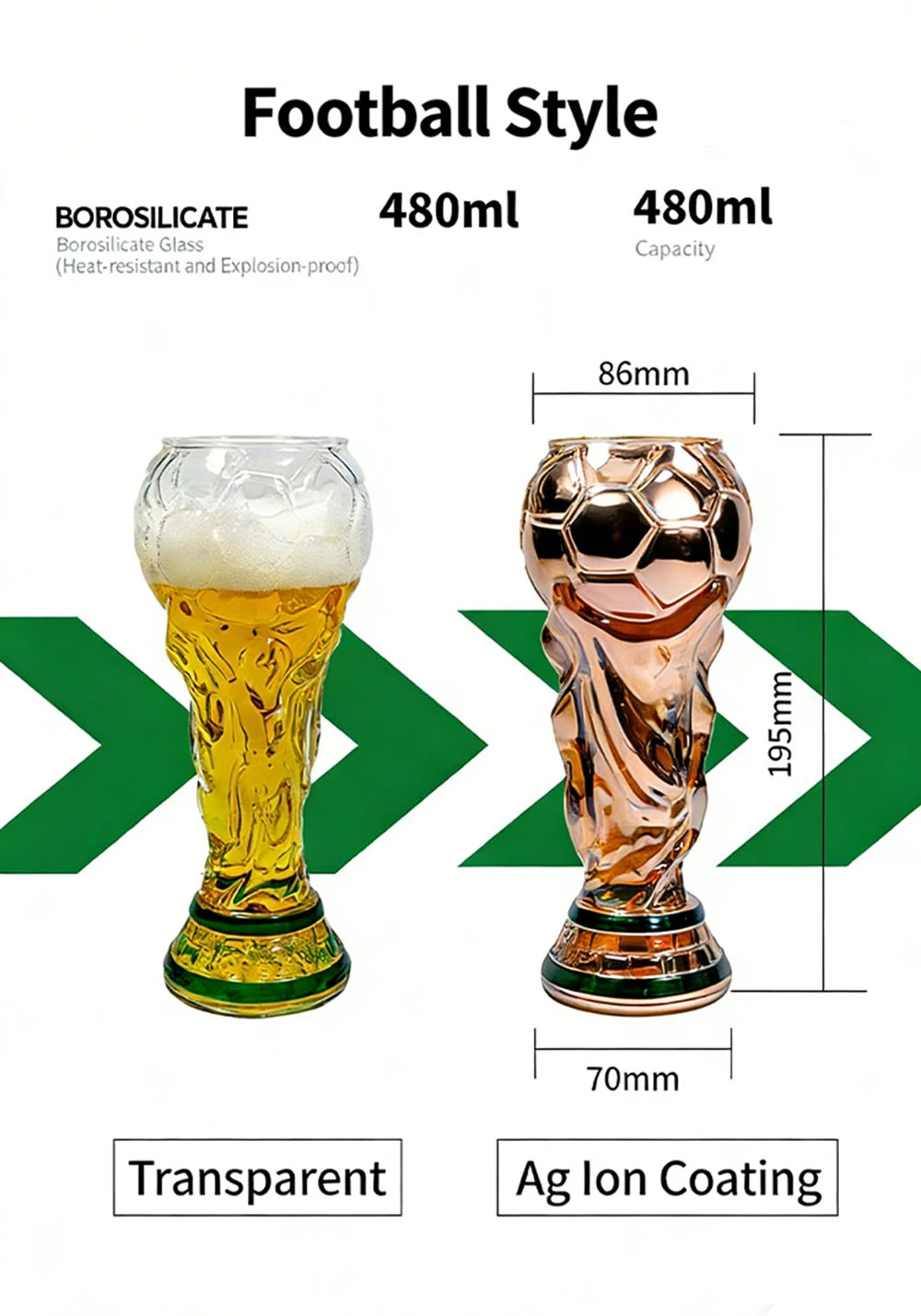 2026 Trophy Beer Glass Soccer Themed Beer Mug for Party Large Capacity Drinking Cup for Home Bar Football Events Celebrations